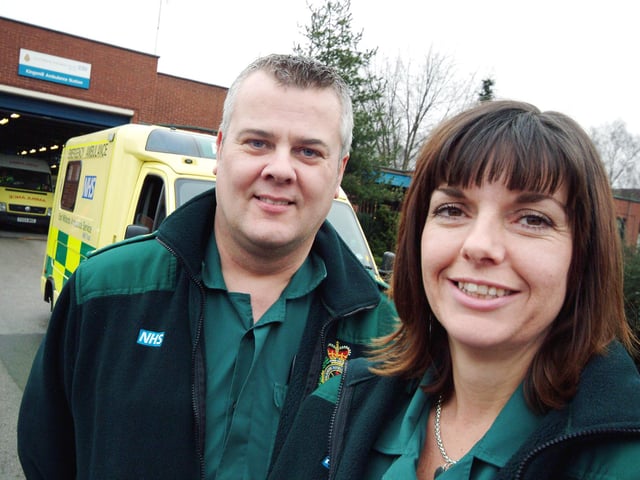 Paramedic team leader John Mills with emergency care assistant Elaine Harpham at Kings Mill Ambulance Station in 2008