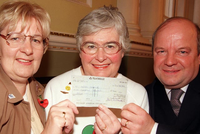 Pictured in 1999 were Gillian Chennells (left), Doncaster Asda's administrative manager, and Joan Umpleby, fund-raising co-ordinator, present Alan Dootson, St John's Hospice Appeal and Doncaster Cancer Detection Trust treasurer with a cheque for £500 at the mansion House