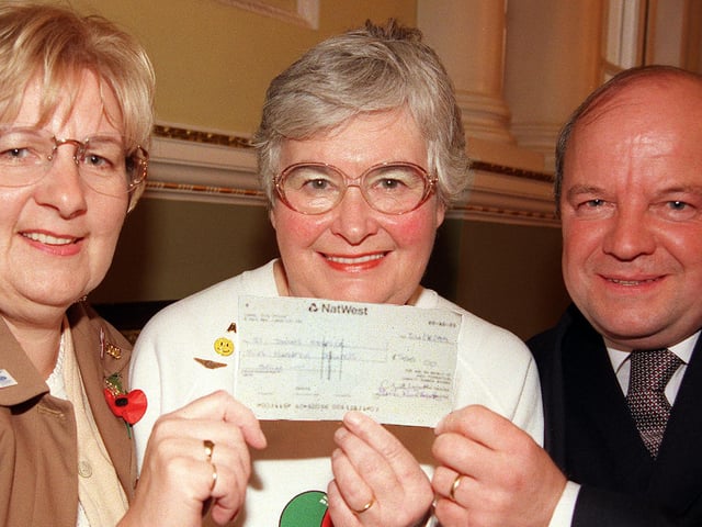 Pictured in 1999 were Gillian Chennells (left), Doncaster Asda's administrative manager, and Joan Umpleby, fund-raising co-ordinator, present Alan Dootson, St John's Hospice Appeal and Doncaster Cancer Detection Trust treasurer with a cheque for £500 at the mansion House