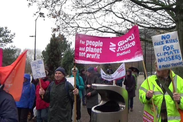 Global Justice Now marching at the COP 30 demonstration in Sheffield on Saturday
