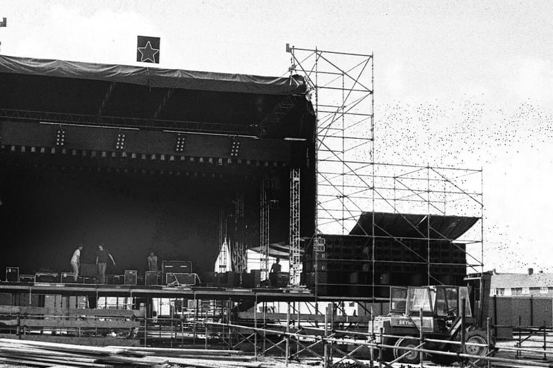 Hartlepool hosted the Dock Rock festival in 1986 and here are workers putting the finishing touches to the stage.