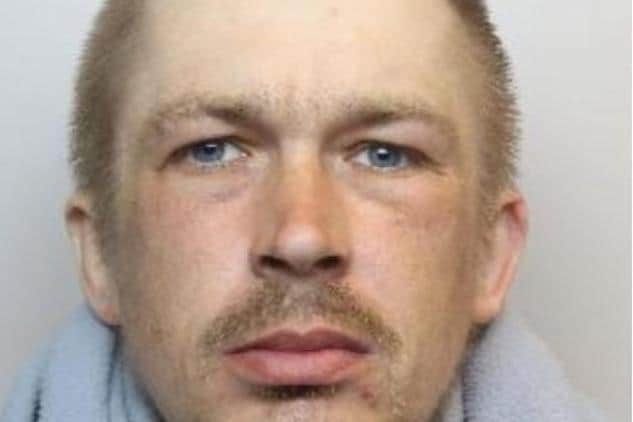 Pictured is Darrell Stott, aged 30, of Farrar Street, Barnsley, who pleaded guilty to robbery after he admitted stealing a mobile phone from a schoolboy and was sentenced to four-and-a-half years of custody.
