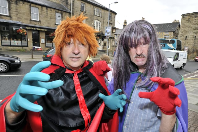Carlo Biagioni and Bruce Hewison prepare for Halloween in Alnwick in 2011.
