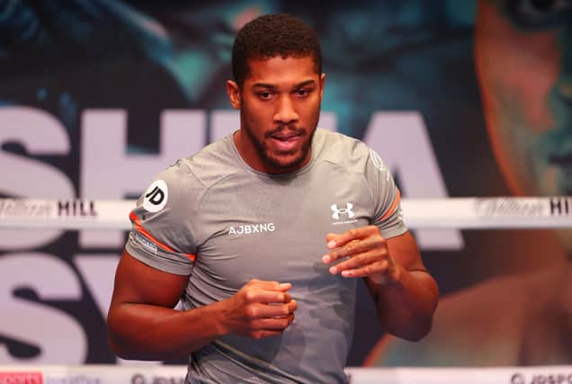 LONDON, ENGLAND - SEPTEMBER 21: Anthony Joshua trains during their media work out ahead of the WBA, WBO, IBF and IBO World Heavyweight Title fight between Anthony Joshua and Oleksandr Usyk at the O2 Indigo on September 21, 2021 in London, England. (Photo by Julian Finney/Getty Images)