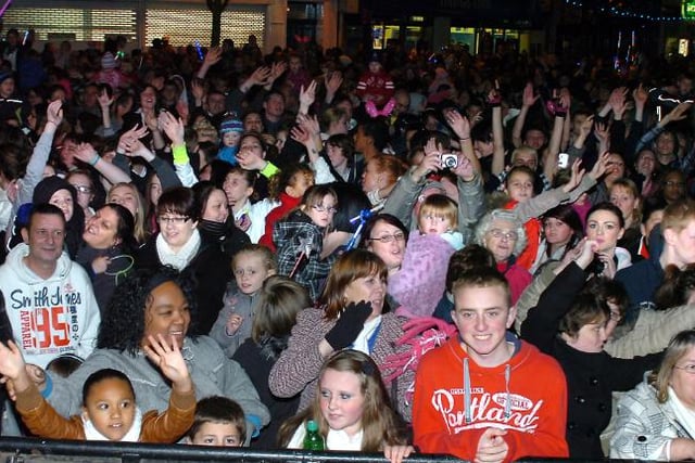 The crowd at the 2011 light switch on in the Doncaster town centre.