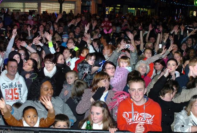 The crowd at the 2011 light switch on in the Doncaster town centre.