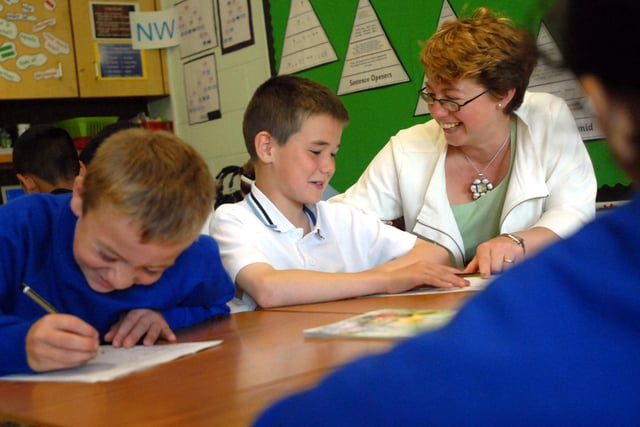 Head teacher Alison Burdon joined pupils in 2007 to celebrate great Ofsted results.