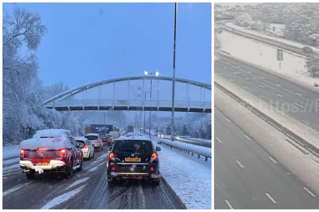 Sheffield has been hit by hours of heavy snowfall. Left picture: Paul Nowak; right picture: motorwaycameras.co.uk