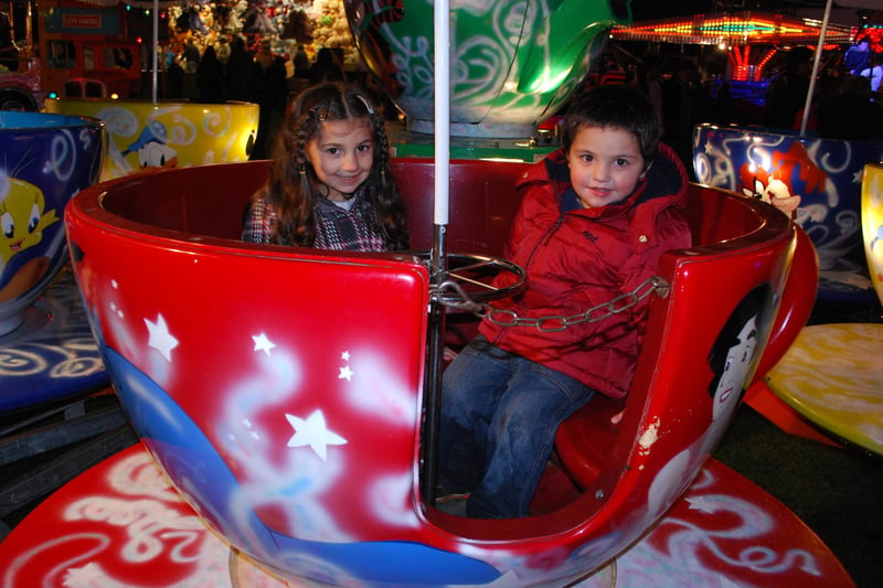 Sara and Cameron Aniri on the tea cup rides at After Dark in Don Valley Bowl on November 5, 2009