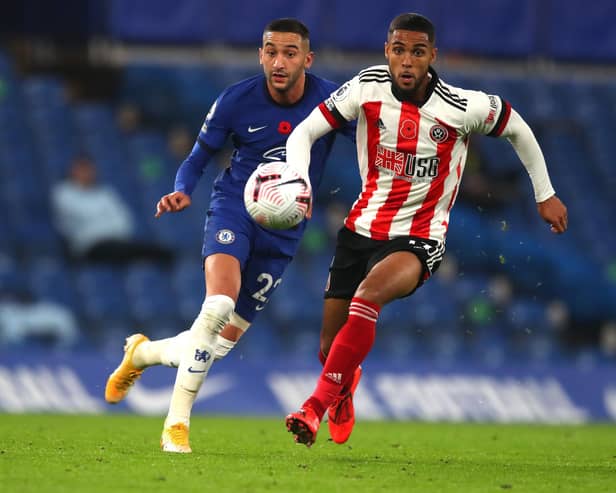 Max Lowe in action for Sheffield United against Chelsea earlier this season at Stamford Bridge: Simon Bellis/Sportimage
