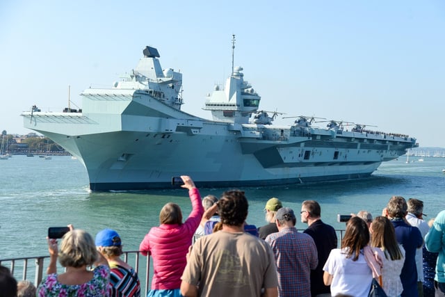 HMS Queen Elizabeth left Portsmouth on Monday afternoon and crowds came to give her a proper send-off. Picture: Finnbarr Webster/Getty Images