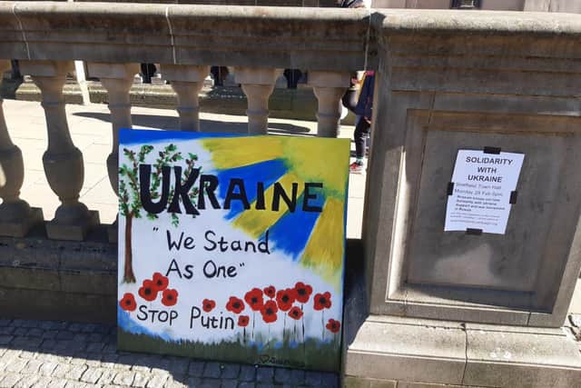 Protest in Sheffield against the Russian invasion of Ukraine