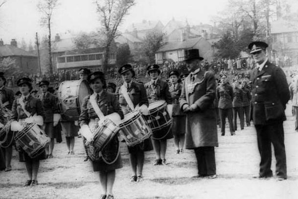 Unidentified women's military band in Millhouses Park,  possibly 1930s (u08252)