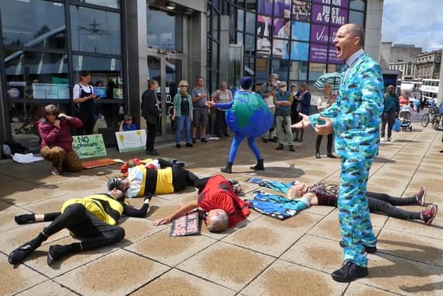 Drama group Act Now performing ahead of a council debate about banning glyphosate (image: Act Now)