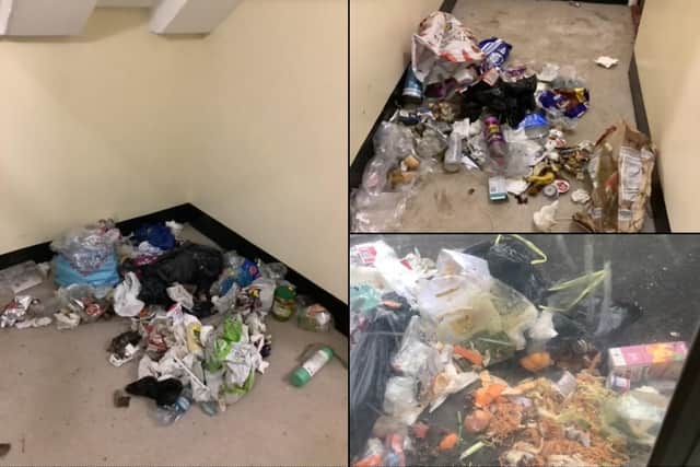 Residents in a flat block in Sheffield say they fell "nothing is being done to help" a man who has been eating out of their communal bins for over a year.