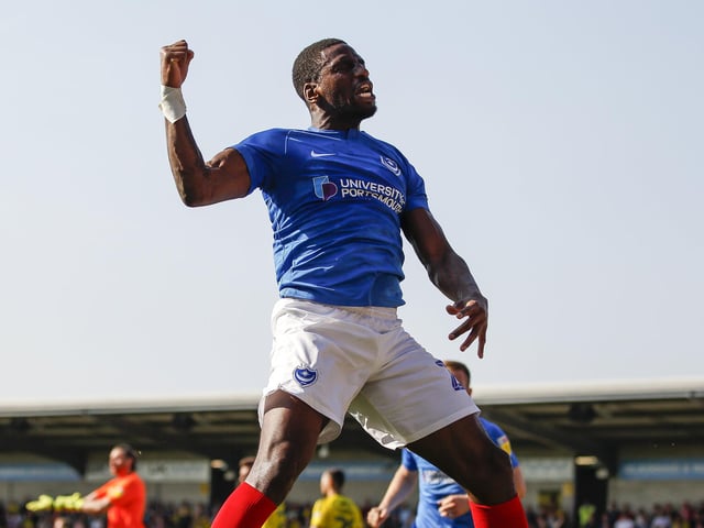 Omar Bogle celebrates Pompey's late winner