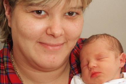 Joanna Page with her newborn daughter Olivia Rae Page who was born on Christmas Day in 1997.