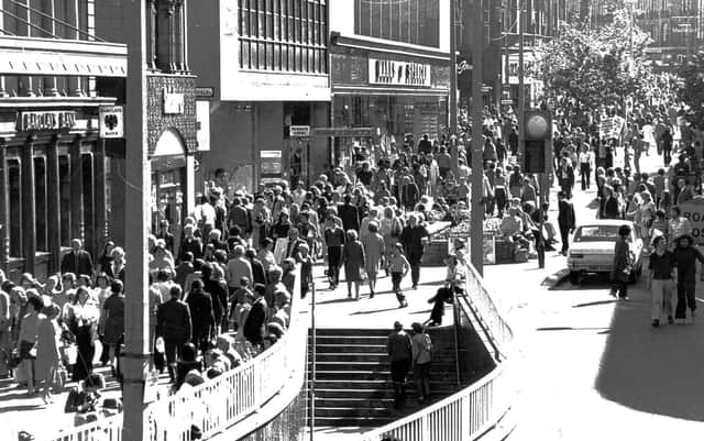 A busy Fargate pictured in July 1974.  Do you remember the subway?