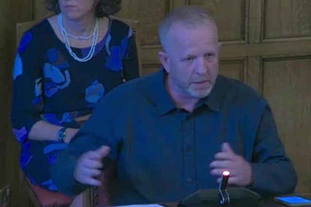 Mick Hill talking about his Rivelin Valley dog park plans at a Sheffield City Council planning committee meeting in September. A revised plan has just been approved