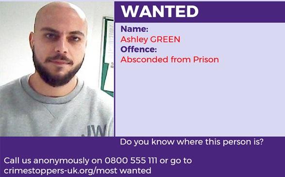 Ashley Green is wanted for absconding from prison. The crime happened in Portsmouth