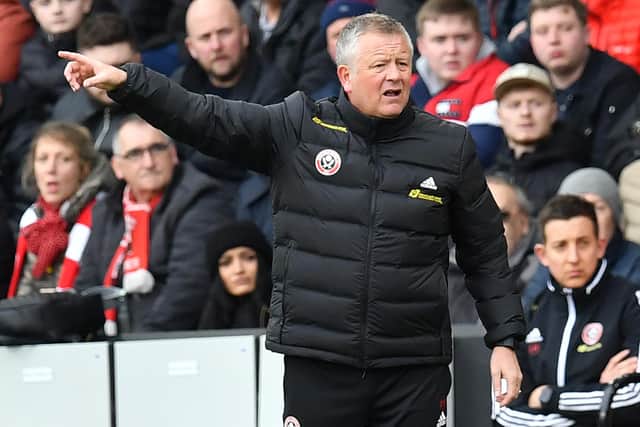 Sheffield United's English manager Chris Wilder gestures on the touchline during the English Premier League football match between Sheffield United and Brighton and Hove Albion at Bramall Lane in Sheffield, northern England on February 22, 2020: PAUL ELLIS/AFP via Getty Images