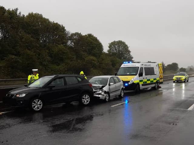 Police at the scene of a crash on the M18 in South Yorkshire