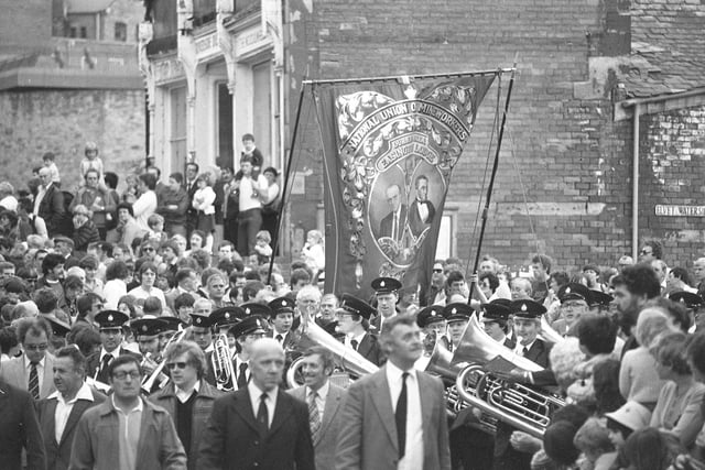 Easington Lodge Banner at the Durham Miners Gala in July 1982.