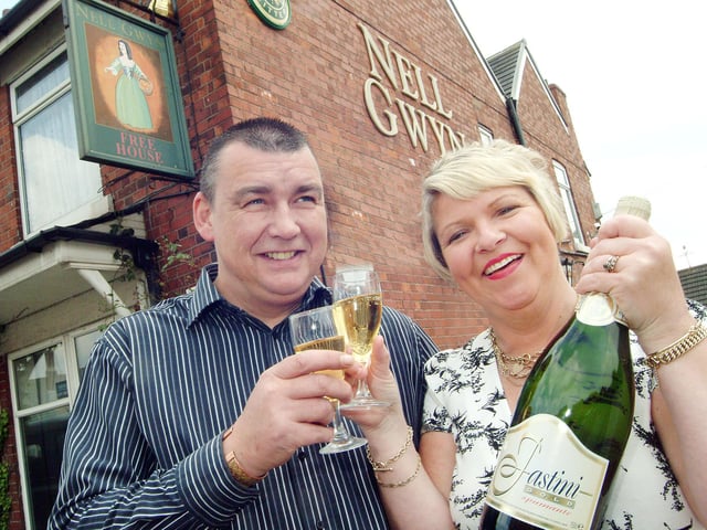 David Hemmings and Sandra Ross, landlord and lady of the Nell Gwyn on Sutton Road, Mansfield, got ready for premises's centenary anniversary  in 2008 which fell on the same week as the couple's second anniversary on taking over the pub