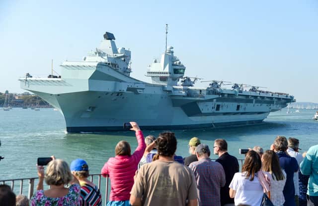 HMS Queen Elizabeth left Portsmouth on Monday afternoon and crowds came to give her a proper send-off. Picture: Finnbarr Webster/Getty Images