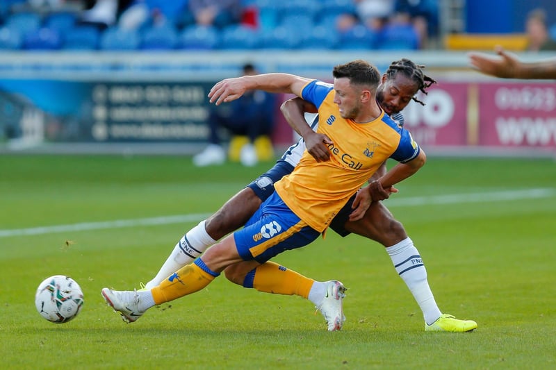Mansfield Town FC captain Oli Clarke makes the pass.
