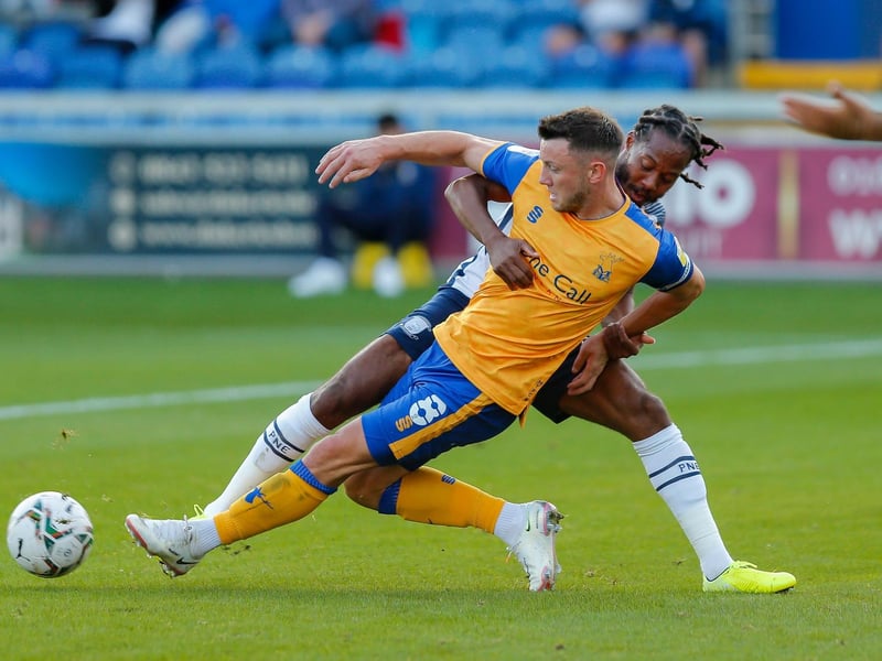 Mansfield Town FC captain Oli Clarke makes the pass.
