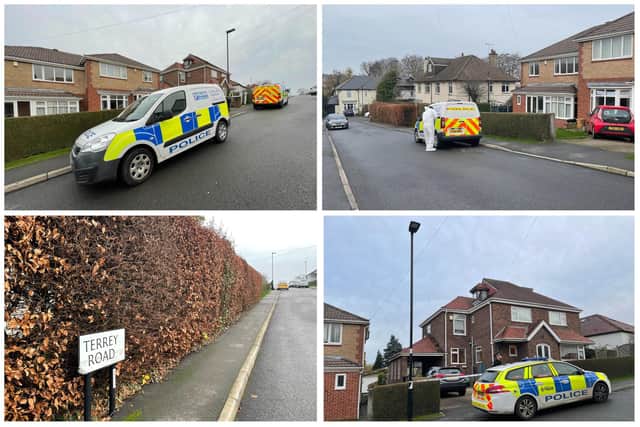 The property on Terrey Road, Totley where a man and woman in their 70s were pronounced dead earlier today remained under police guard this afternoon