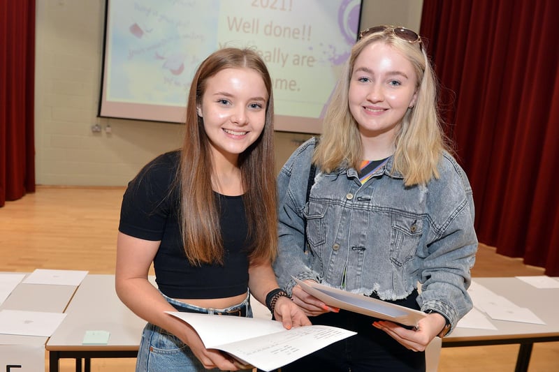 Molly Hebdige, left, achieved Distinction-stars in Health & Social Care and Business and a B in Psychology while Shania Weatherall achieve a Distinction-star in Business and distinctions in Law and Sociology