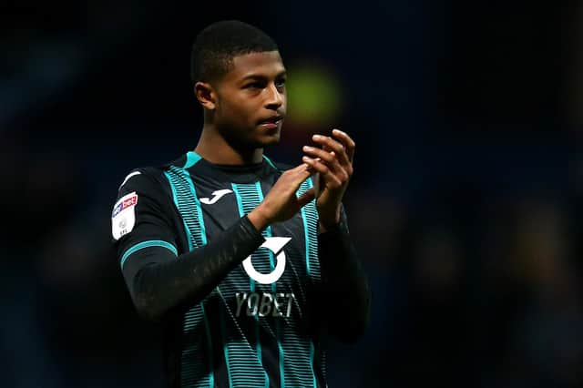 PRESTON, ENGLAND - FEBRUARY 01: Rhian Brewster of Swansea City applauds towards the away fans during the Sky Bet Championship match between Preston North End and Swansea City at Deepdale on February 01, 2020 in Preston, England. (Photo by Lewis Storey/Getty Images)