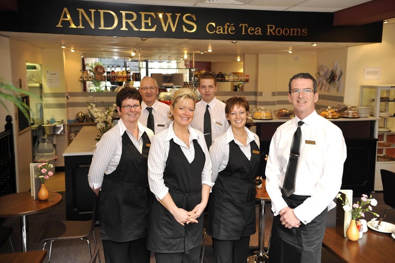 Pictured at his new Tea Rooms on Chapel Walk, Sheffield, is owner Andrew Whewell with his staff, March 16, 2009