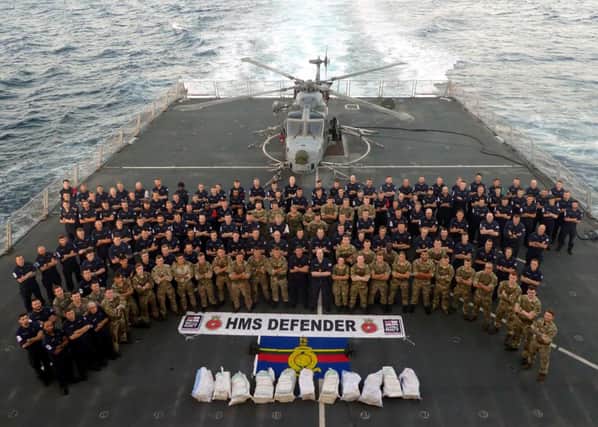 HMS Defender carrying out her £3.3m drugs bust in the Middle East in December 2019. Picture: Royal Navy