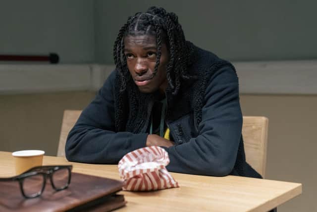 Michael (Ezrae Maye) needs the help of lawyer Pierre Jeffreys in the new Channel 4 drama Pierre (Picture: Channel 4/Olly Courtney)