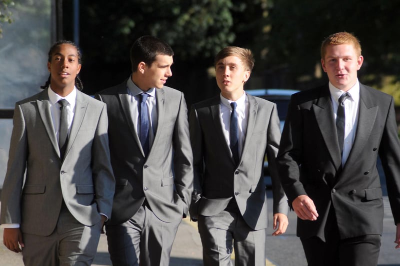 This dashing quartet arrive for Brunts School's prom at the Oakham Suite in 2011.