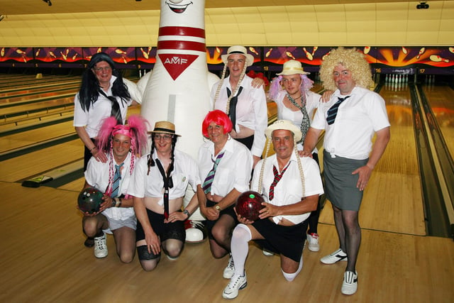 TENPIN BOWL MARATHON IN AID OF WASHINGTON YOUNG BOWLERS CLUB. 
BACK ROW LEFT TO RIGHT, DAVE POTTER, TOMMY TENPIN, JONNY HALIDAY, MARK ROBINSON, PHIL TURNBUL,
FRONT ROW GLENN BAKER, NICK DAY,GRAEME EVANS AND HARRY BUNCE

PIC BY ANDREW RAGSDALE - NOT FOR RESALE OR TO BE USED BY ANY OTHER NEWSPAPER