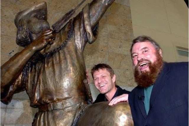 Legendary outlaw Robin Hood is honoured at Doncaster Sheffield Airport. The sculpture was unveiled by actors Sean Bean and Brian Blessed.