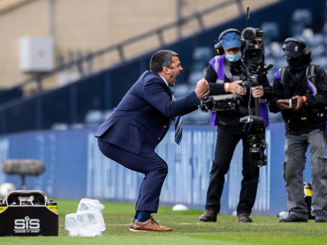 St Johnstone manager Callum Davidson celebrates at full time during the Scottish Cup final match between Hibernian and St Johnstone on May 22, 2021.