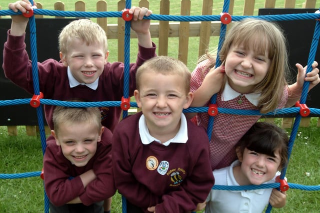 Pupils of The Foundation Stage at Abbey Rd Primary School Mansfield on the new Adventure playgroundwhcih opened in 2006. Back left Dylan Tewson Isabella Palfreyman far right. front Taylor Bagshaw, George Berry centre and Chloe Baird.