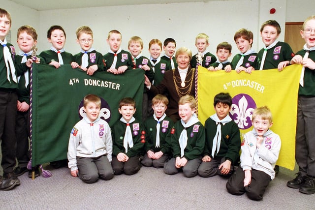 The Mayor of Doncaster Councillor Yvonne Woodcock inspected the scouts at Hurst Lane, Auckley in 1999.