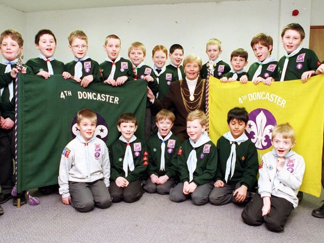 The Mayor of Doncaster Councillor Yvonne Woodcock inspected the scouts at Hurst Lane, Auckley in 1999.