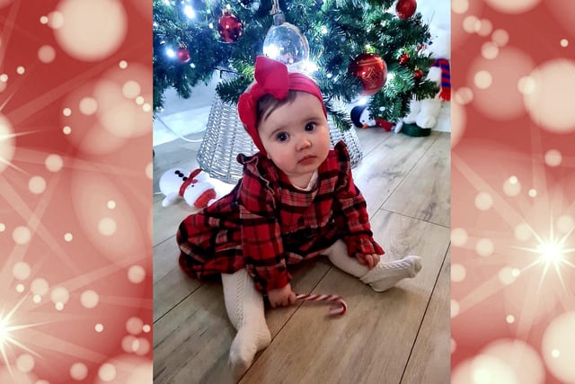 Nine-month-old Sofia in her Christmas outfit.