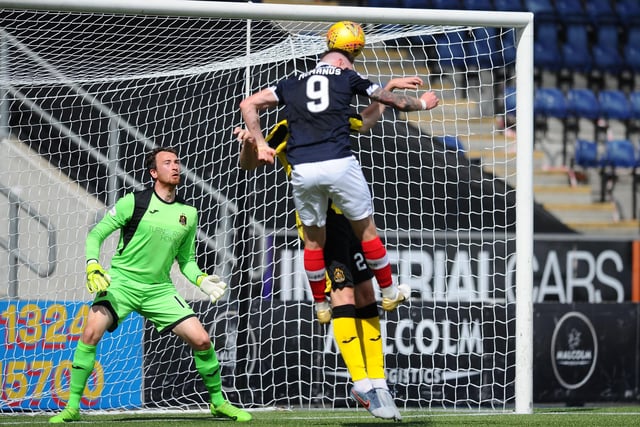 The Staggies loanee got his first goal of the league season in the Bairns' first home match as they demolished Dumbarton 6-0.