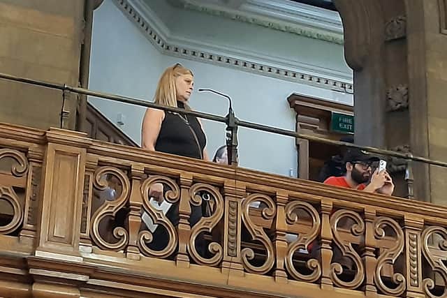Housing campaigners from the ACORN community union speaking out against the use of bailiffs to collect council tax debts at a meeting of Sheffield City Council on November 5, 2025