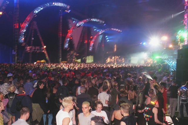 Revellers at Sheffield's Don Valley stadium for the 1999 New Year's Eve Gatecrasher event.