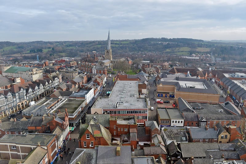 Another look at Chesterfield from the observation wheel, this time looking from the market square towards the Crooked Spire