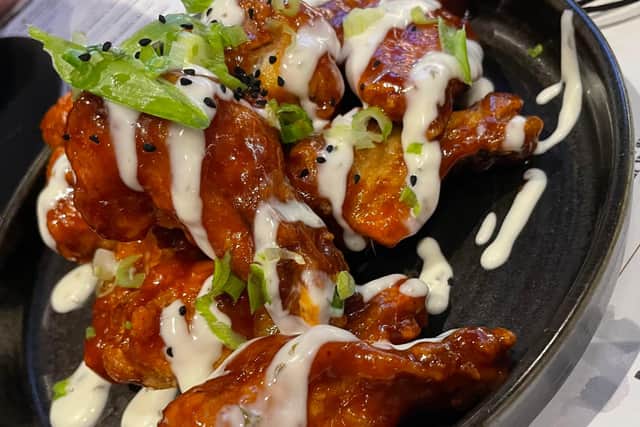 Chicken wings marinated in a Memphis Sticky BBQ sauce with ranch dressing.